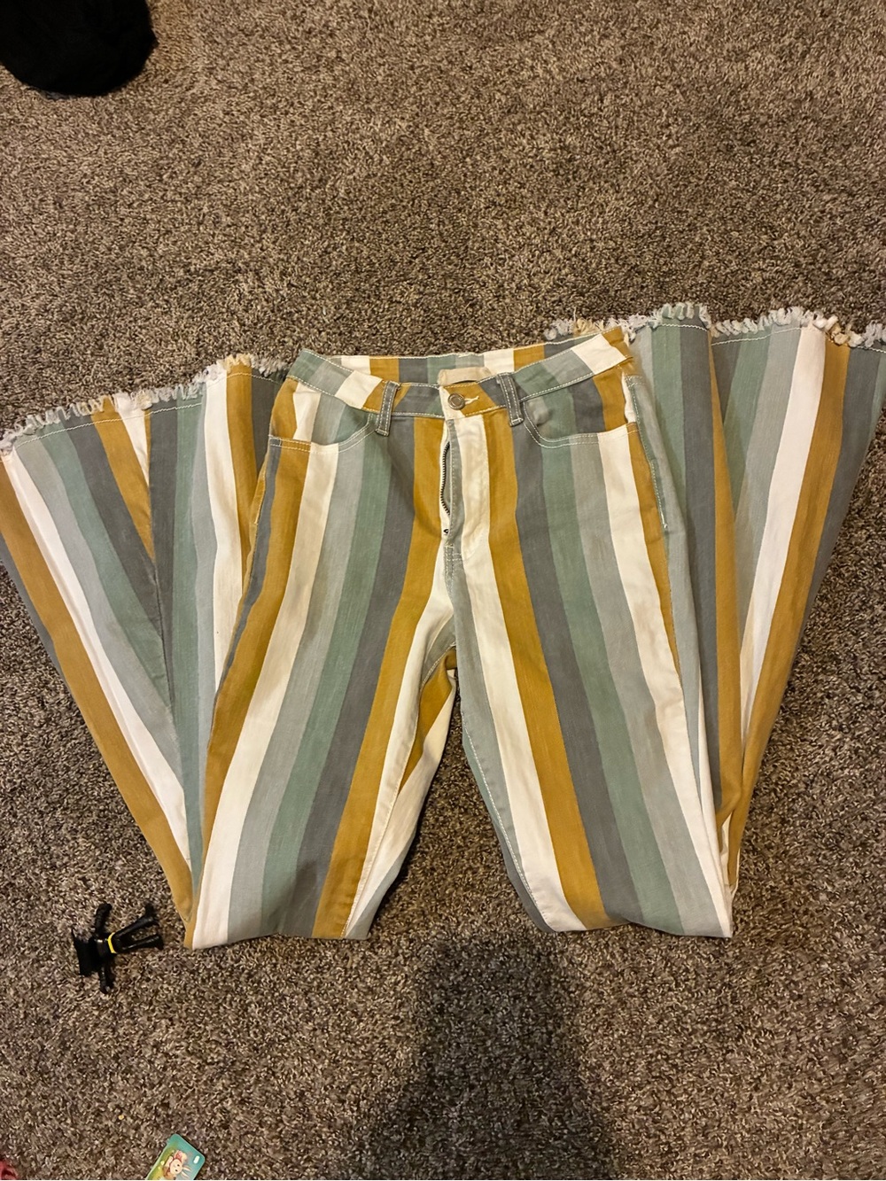 Striped Wide-Leg Women’s Jeans - Mustard, Sage & White